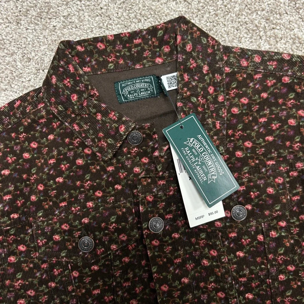NWT Polo Country Ralph Lauren Floral Corduroy Trucker‎ Jacket Girls Size XL (16)